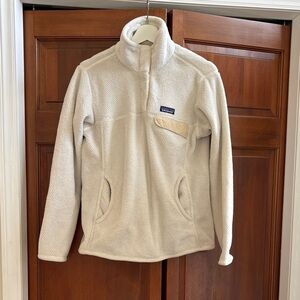 Patagonia Cream Half-Zip Fleece Pullover with Tan Pocket Trim